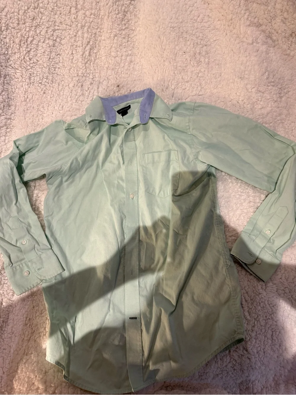 Tommy Hilfiger Mint Green Shirt Jacket with Light Blue Contrast Collar